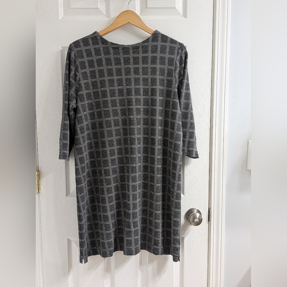 J. Jill Black and Gray Patterned 3/4 Sleeve Dress‎ Wearever Collection Large - Picture 5 of 5